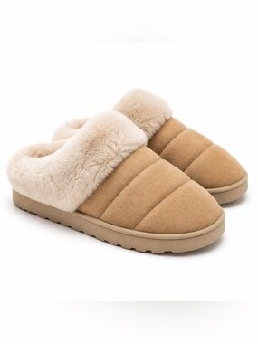 Rock & Candy Faux Fur Lined Mule Slippers Tan Cozy Slip On Shoes Womens 11